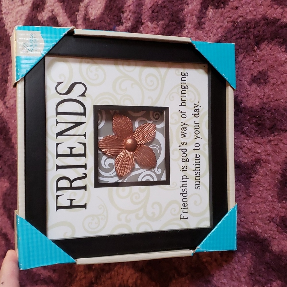 NIB FRIENDS Friendship inspirational quote wall plaque shadow box copper flower